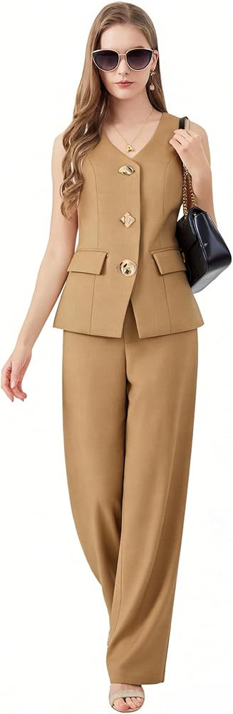 Amazon.com: GRAN ORIENTE Vest and Pants Set Women,Sleeveless 2 Piece Blazer Tops Business Casual ... | Amazon (US)