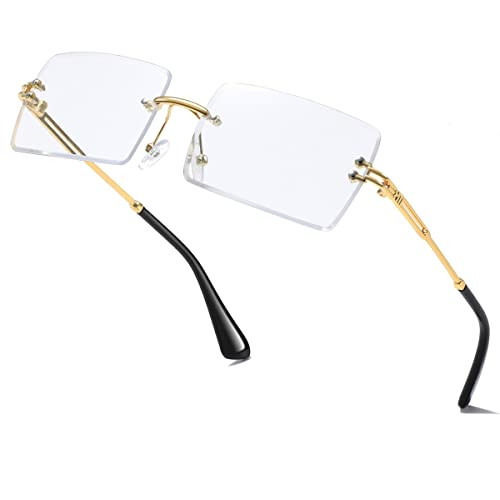 aisswzber Fashion Rimless Rectangle Sunglasses for Women Men Square Glasses Ultralight UV400 Eyewear Unisex 9031 | Amazon (US)