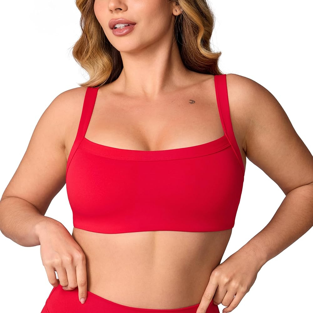 Hugcurve Adjustable Sports Bra Square Neck Wireless Padded Yoga Workout Tops | Amazon (US)