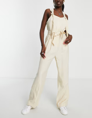 Topshop strap detail jumpsuit in cream | ASOS (Global)