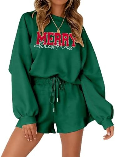 MYHALF Women 2 Piece Outfits Christmas Sweat Shorts Sets 2025 Oversized Casual Lounge Matching Se... | Amazon (US)