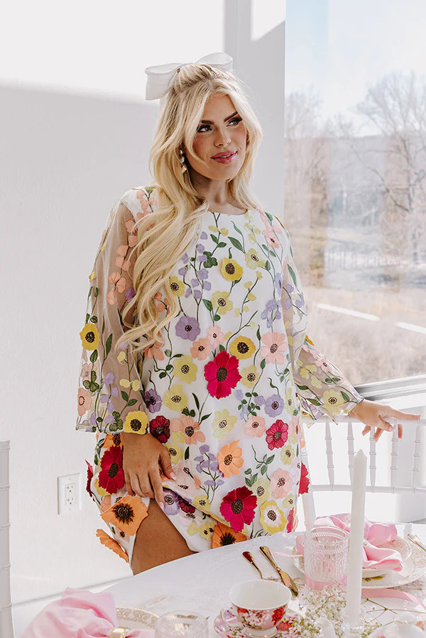 Floral Dream Embroidered Mini Dress in White Curves | Impressions Online Boutique