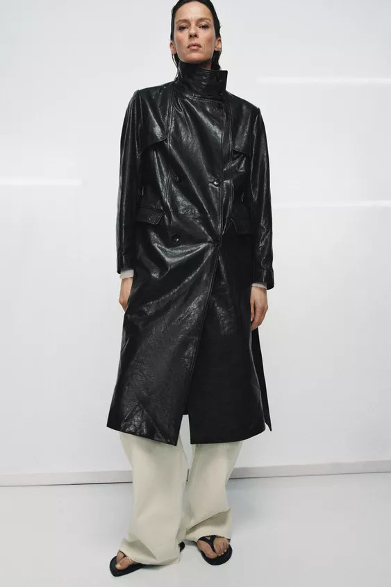 100% LEATHER SHOULDER PAD TRENCH COAT ZW COLLECTION LIMITED EDITION | Zara US