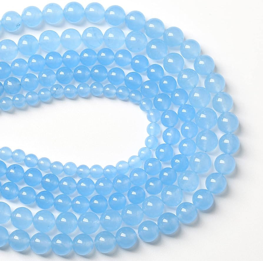 8MM 46PCS Blue Aquamarine Chalcedony Spacer Loose Beads for Jewelry Making DIY Bracelet Necklace | Amazon (US)