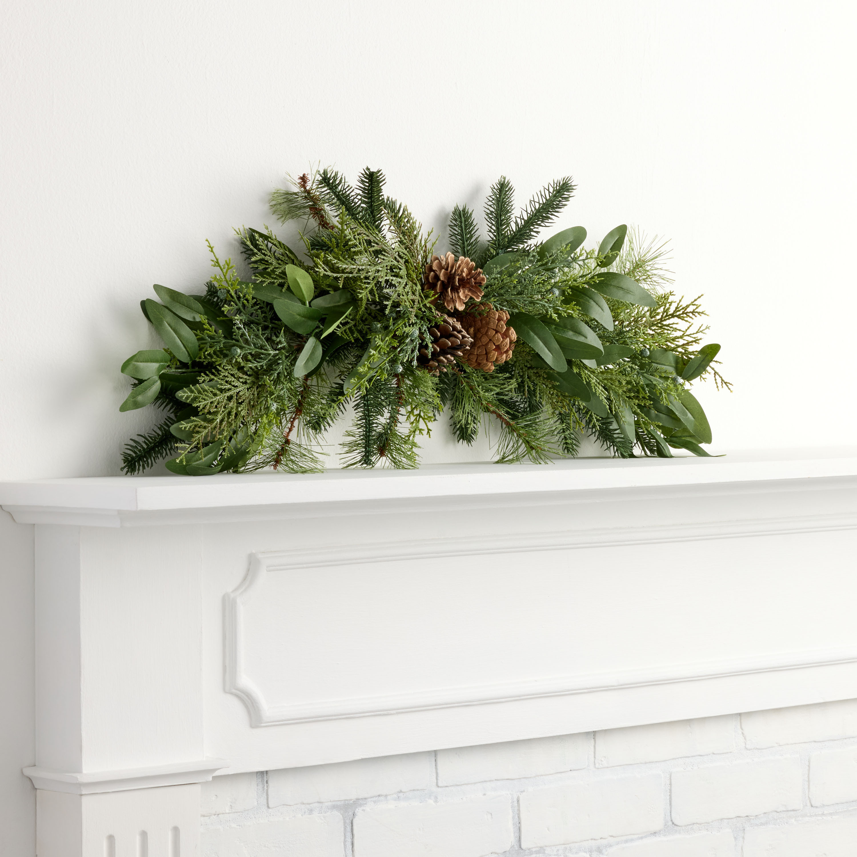 Pinecones and Faux Greenery with Berries Mantel Swag Decor | World Market
