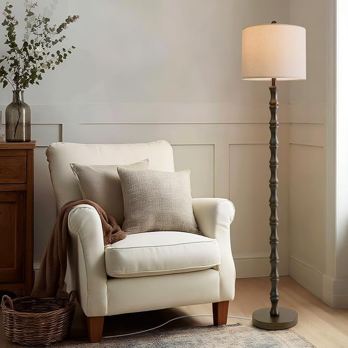 BOBOMOMO 62" Rustic Floor Lamp, Retro Farmhouse Standing Lamp with Rotary Switch, Resin Dark Brow... | Amazon (US)