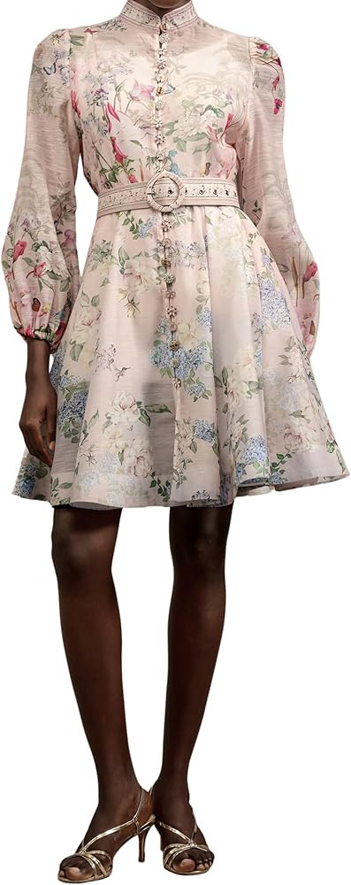 High Neck Floral Pastel Shades Long Sleeves Garden Party Dress Closure Flared Silhouette Boho Dre... | Amazon (US)