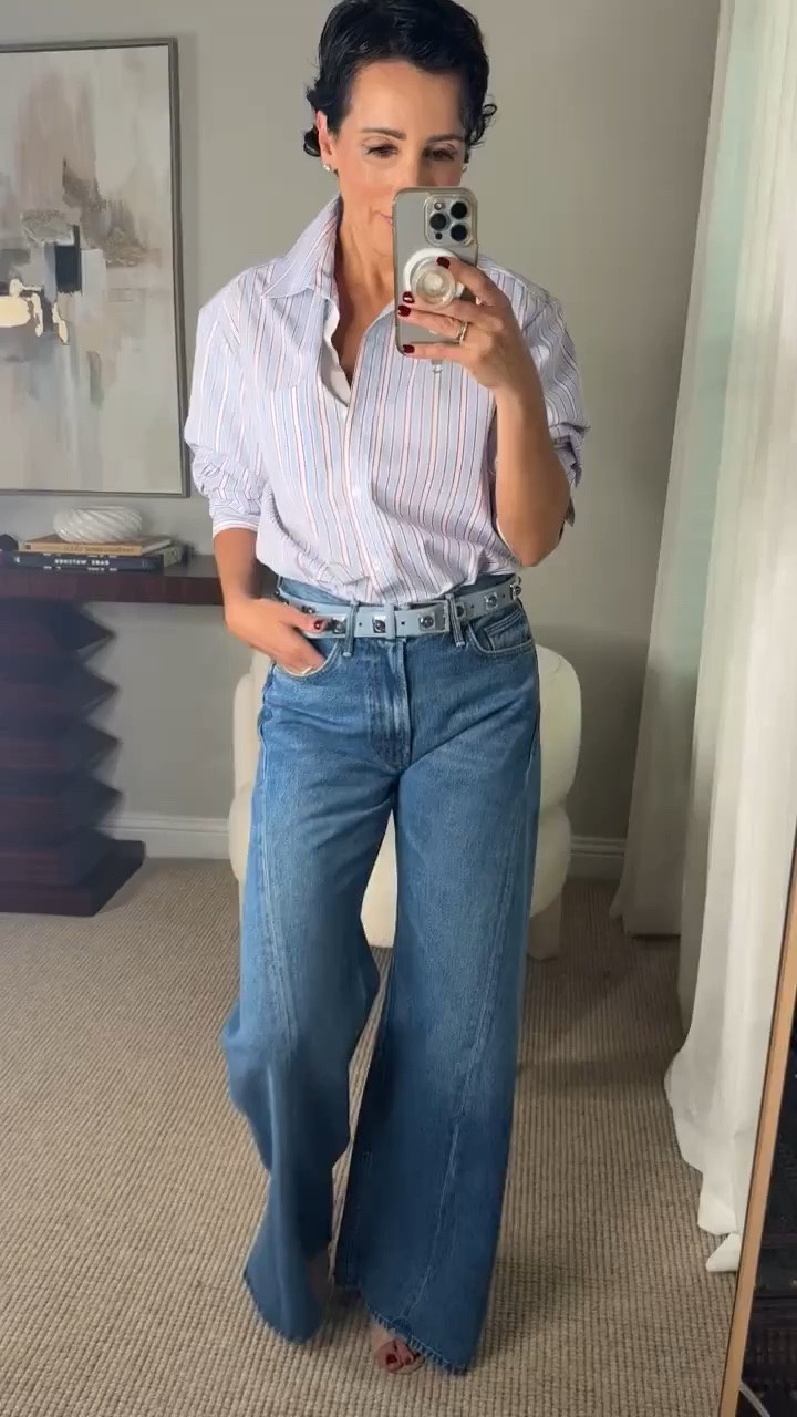 A striped button down and wide leg jeans is a combination I’ll never get tired of. The soft blue and pink stripes add just enough color, and the belt gives the denim a little more definition.

striped button down, wide leg jeans, denim outfit, classic button down, fall outfit, casual fall style, everyday denim, women’s fall fashion, transitional outfit, stylewitheugenia

#LTKSeasonal #LTKootd #LTKOver40