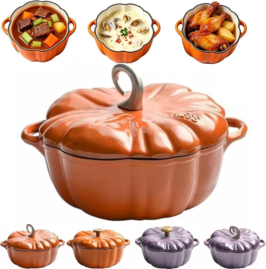 Pumpkin Dutch Oven Pot with Lid, Halloween Cookware for Fall Kitchen Decor, Enameled Cast Iron Du... | Amazon (US)