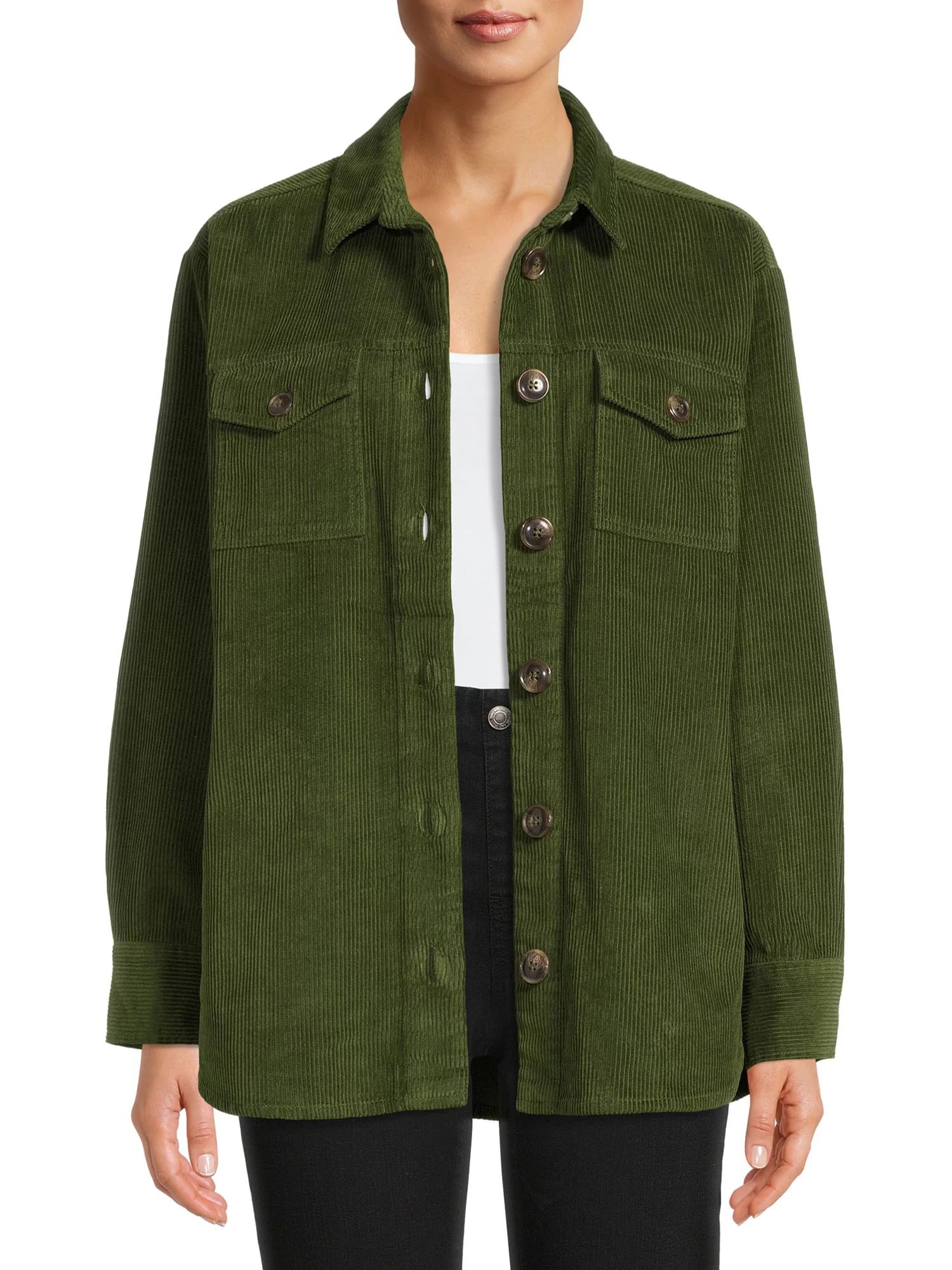 Time and Tru Women's Corduroy with Buttons Shacket | Walmart (US)