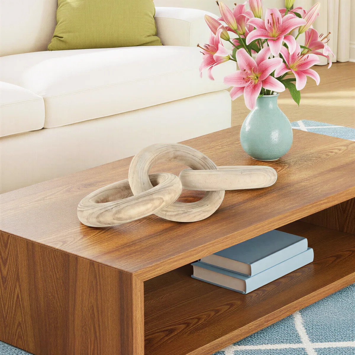 Elberson Wood 3 Link Chain Decorative Sculpture with Natural Wood Grain | Wayfair North America