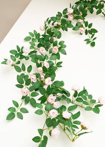 6FT Bendable Rose Vine Hanging Flower Garland Fake Floral Garland with Butterflies for Wall Decor Trellis Fence Home Room Decoration (Champagne, 2pcs) | Amazon (US)
