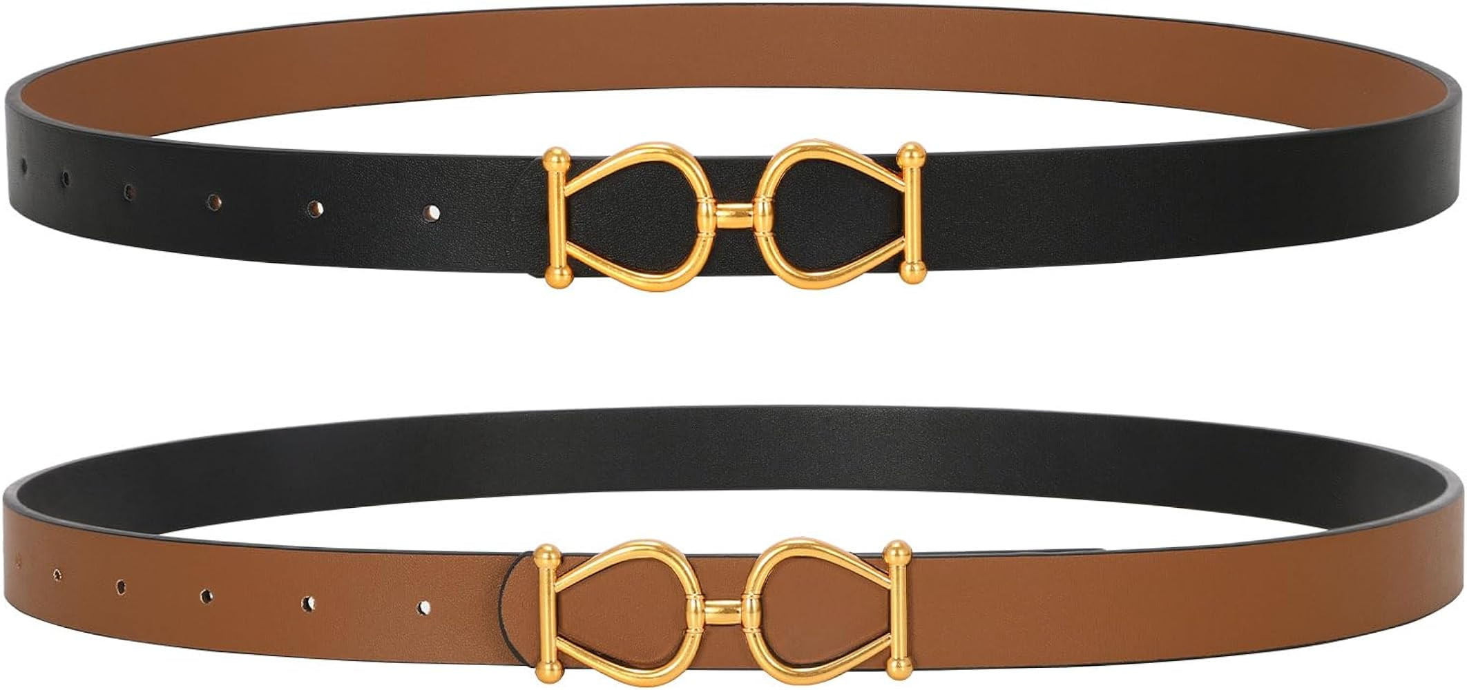 JASGOOD Women Reversible Leather Belt Ladies Fashion Waist Belt for Jeans Pants with Gold Buckle | Amazon (US)