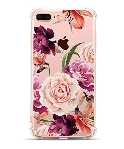 [UPGRADED] iPhone 8 Plus Case, iPhone 7 Plus Case with flowers, Hepix Clear Floral Pattern Soft Flex | Amazon (US)