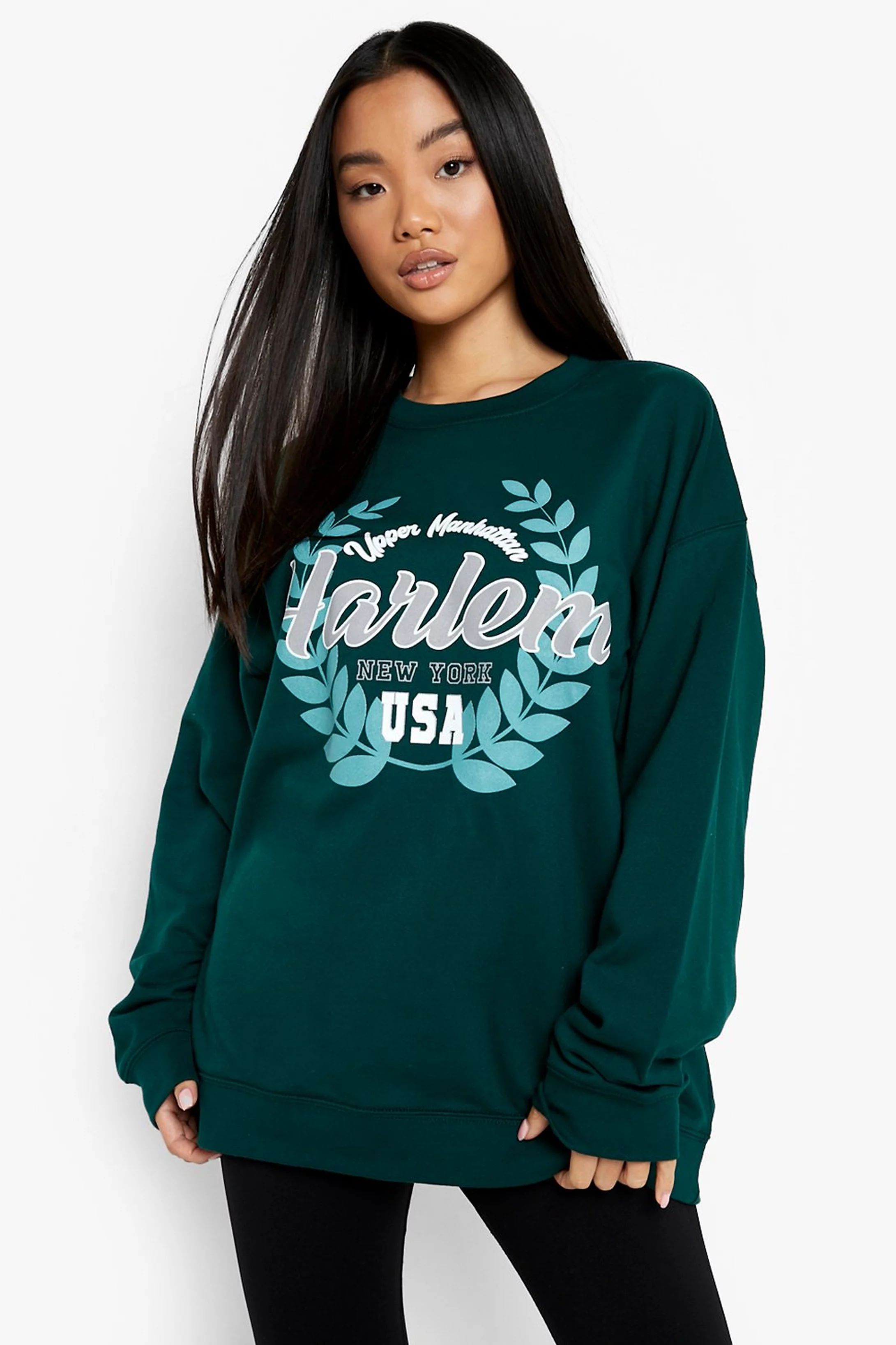 Petite Harlem Printed Oversized Sweat | Boohoo.com (US & CA)