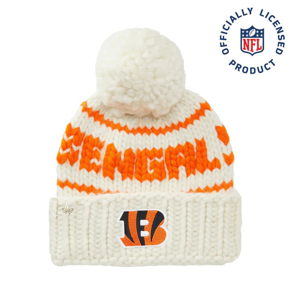 CINCINNATI BENGALS LELE SADOUGHI X NFL WHITE BEANIE YARN POM | LELE SADOUGHI
