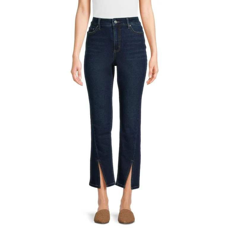 Time and Tru Women's Slit Hem Straight Leg Jeans, 28" Inseam for Regular, Sizes 2-20 | Walmart (US)