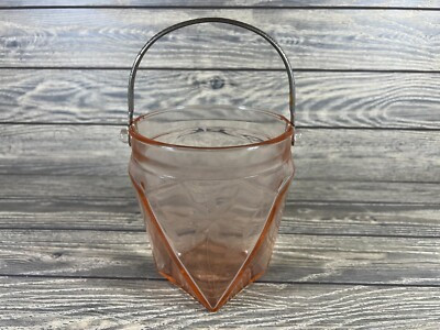 Etched Pink Depression Glass Ice Bucket w/ Metal Handle | eBay US