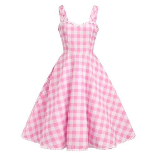 Pink and White Gingham Dress: Gingham Cottagecore Clothing Movie Cosplay 1950s Fancy Dress Up Birthday Party Tutu Photoshoot Princess Outfits Birthday Decorations Dance Evening Pink Checkered M | Amazon (US)