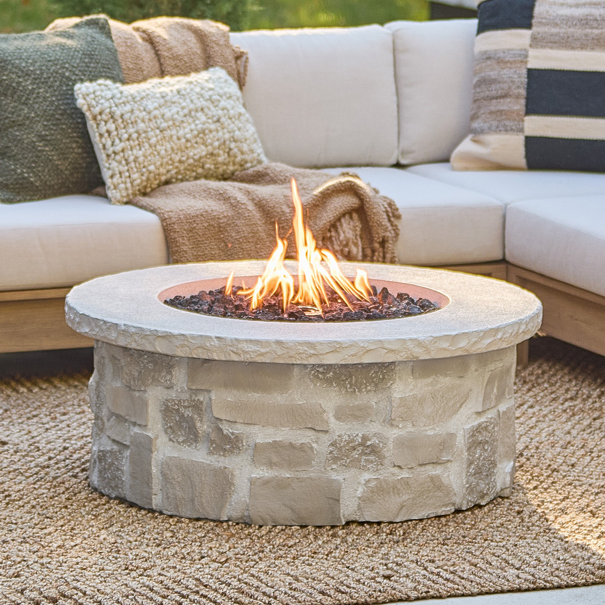 Bloomdale Round Stone Propane Fire Pit Table | Williams-Sonoma