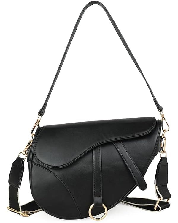 Women Saddle Shoulder Bag Clutch Purse Small Crossbody Bag Satchel Bags Handbag PU Leather Black | Amazon (US)