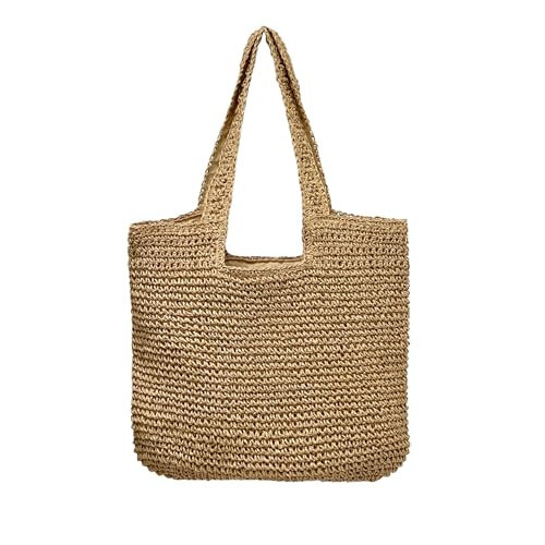 Straw Beach Bags for Women, Large Summer Boho Woven Tote Bag, Lightweight Shoulder Handbags for Women for Beach Picnic Vacation(Brown) | Amazon (US)