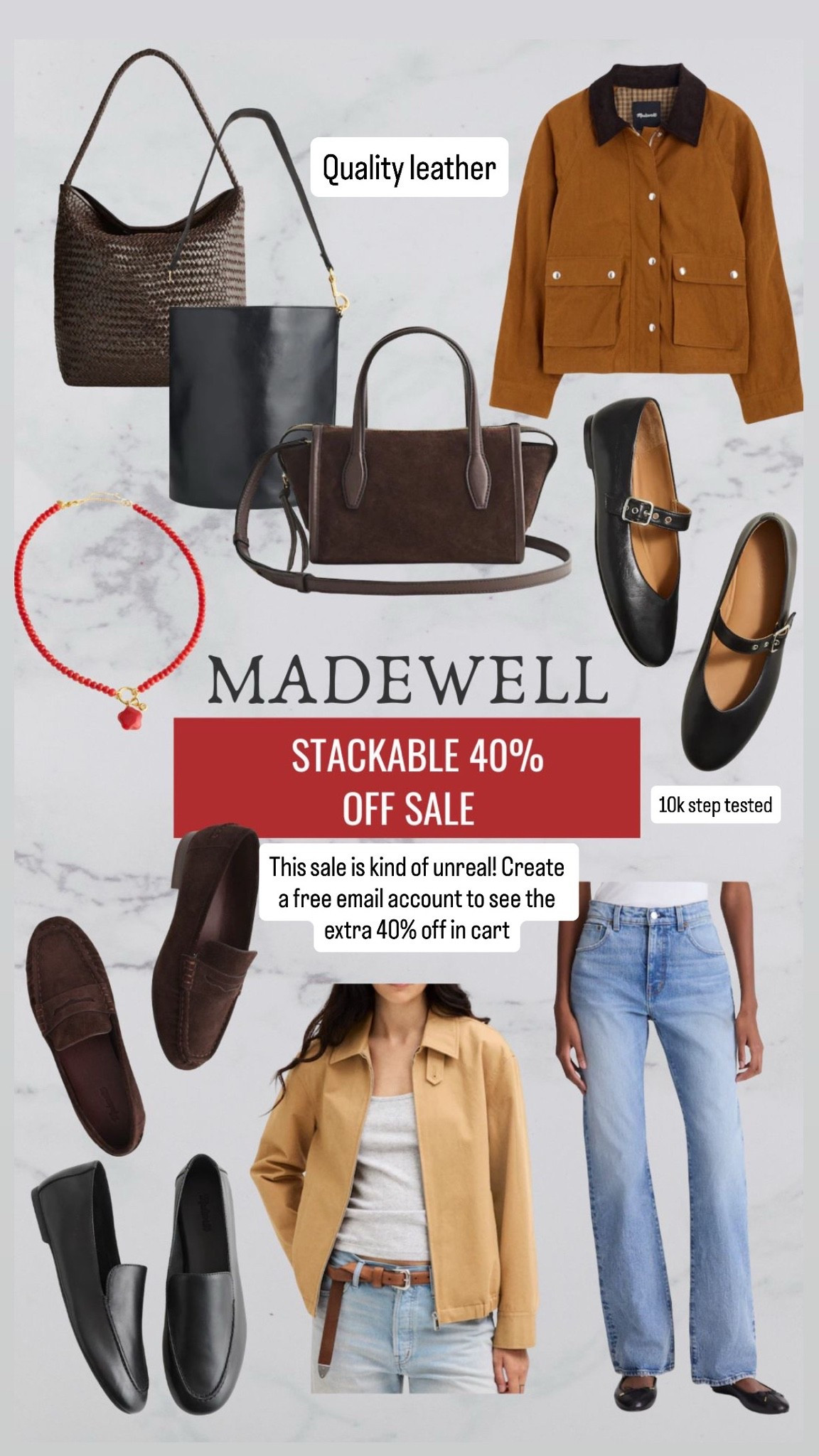 Madewell stackable 40% off fall sale! 
Beautiful leather bags and shoes for fall on incredible sale. Create a free email account to see the stackable sale in your cart 

Fall trends, fall fashion, ballet flats, barn jackets

#LTKSaleAlert #LTKPetite #LTKootd