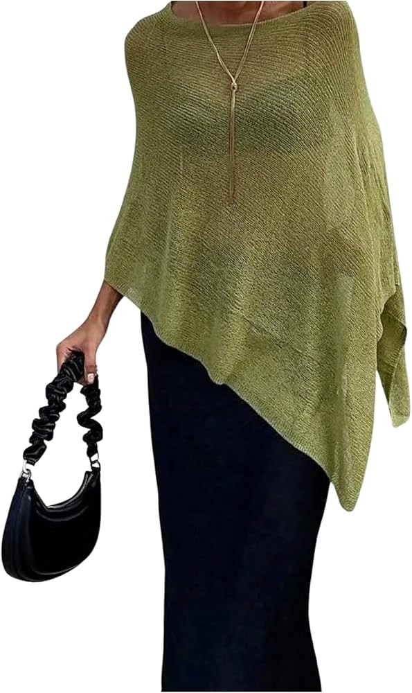 SHENHE Women's Sheer Poncho Shrug Top Lightweight Flowy Knit Sweater Poncho Pullover | Amazon (US)