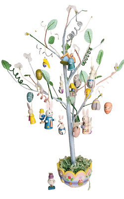 Vintage 18" Easter Tree with 24 colorful wooden ornaments bunnies eggs & more | eBay US