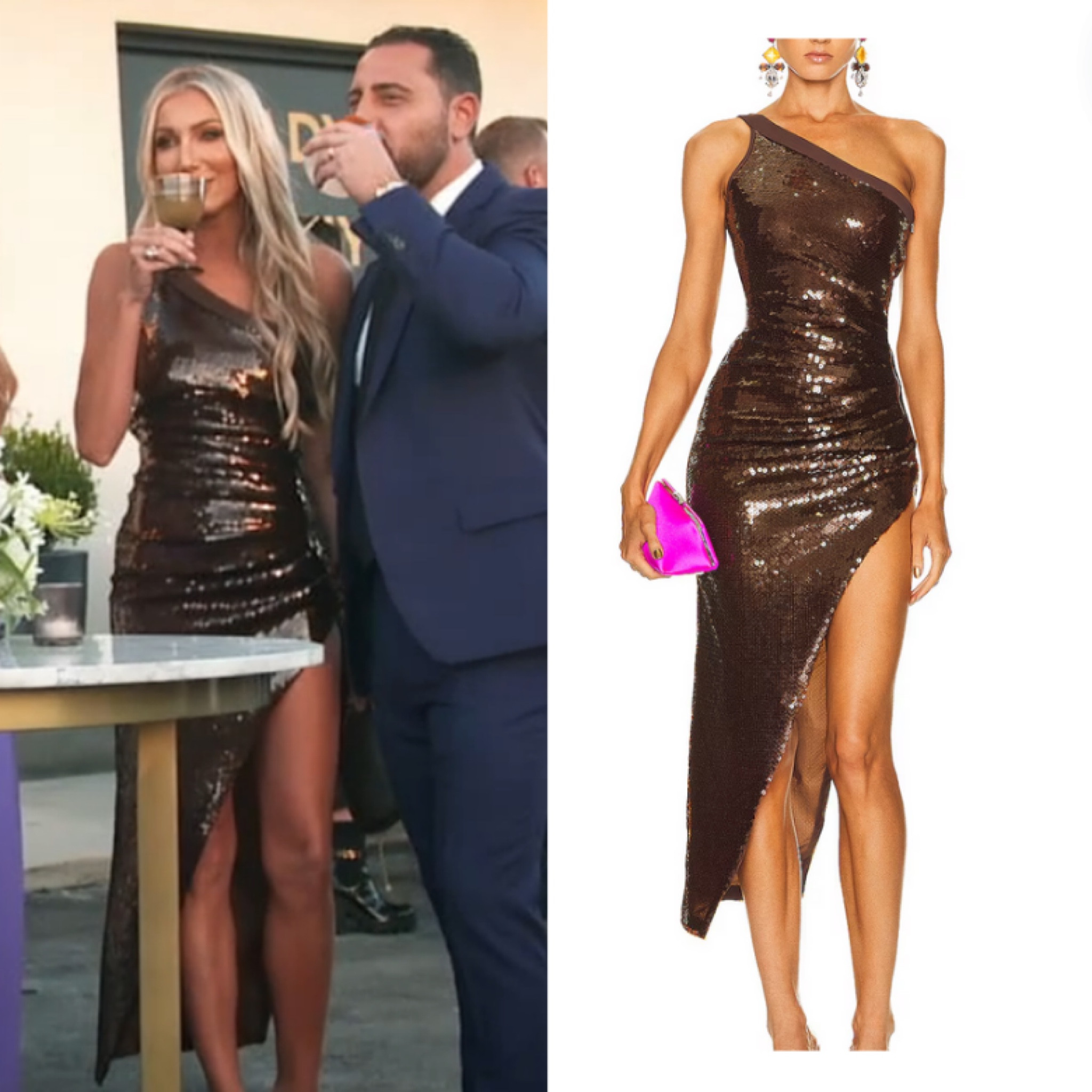 Heather Altman’s Brown Sequin Asymmetric Dress