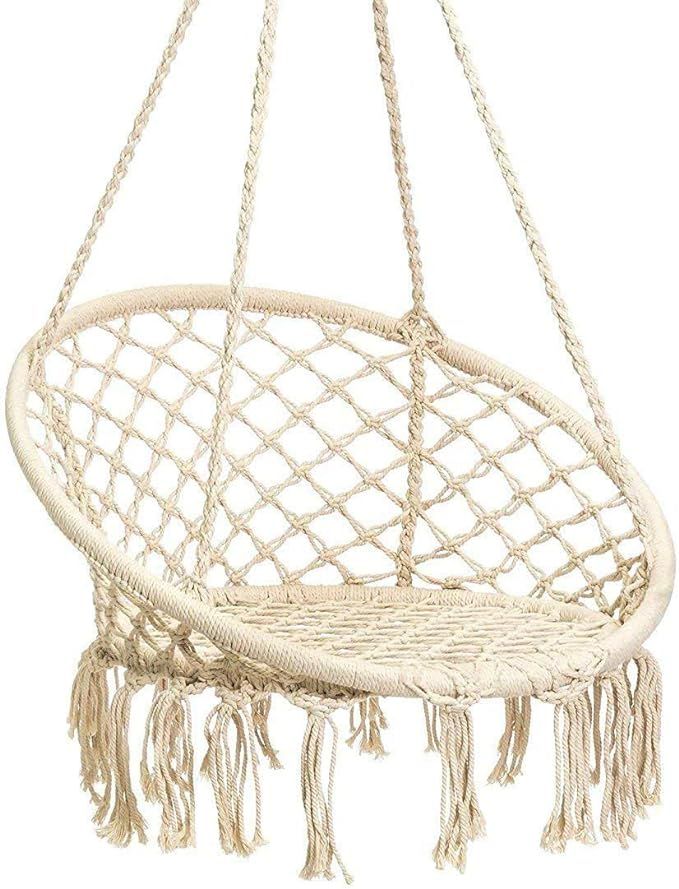 Karriw Hammock Chair Macrame Swing,Cotton Hanging Macrame Hammock Swing Chair Ideal for Indoor, O... | Amazon (US)