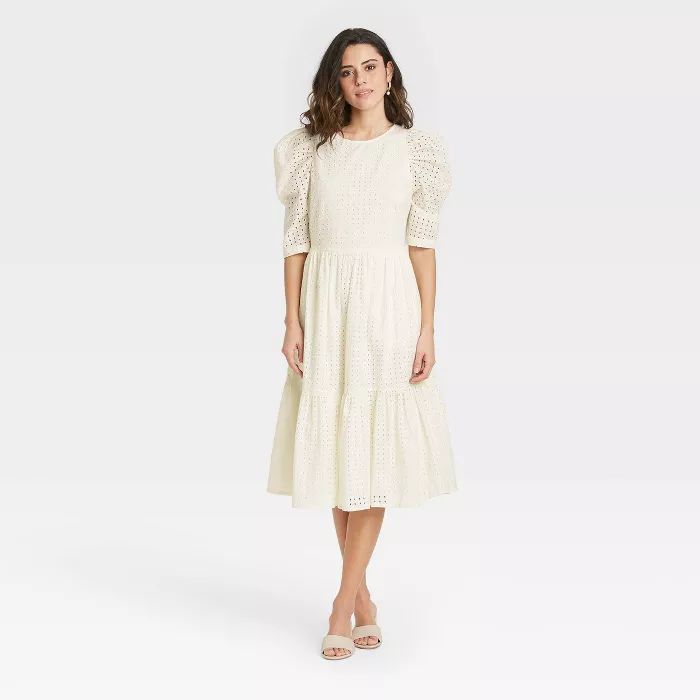 Women's Elbow Sleeve Eyelet Dress - A New Day™ | Target