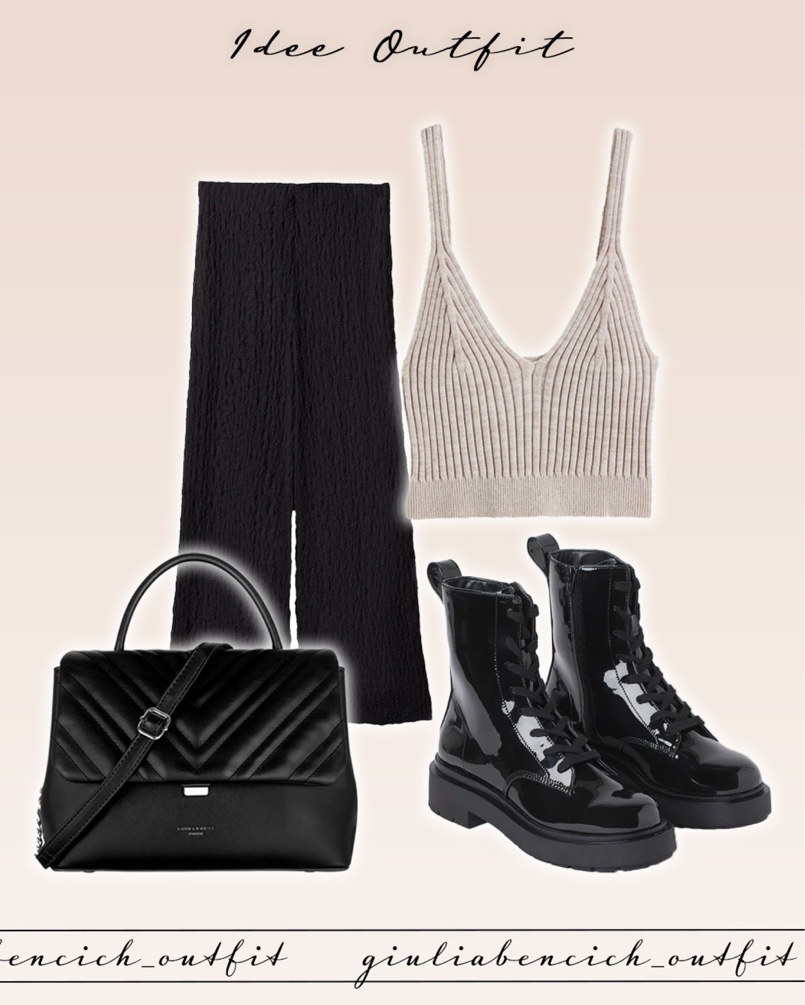 Outfit casual // Outfit da sera // Top in maglia // Pantaloni a palazzo neri // Pantaloni mango // Borsa nera // Stivaletti laccati neri 

#LTKFind #LTKunder50 #LTKeurope