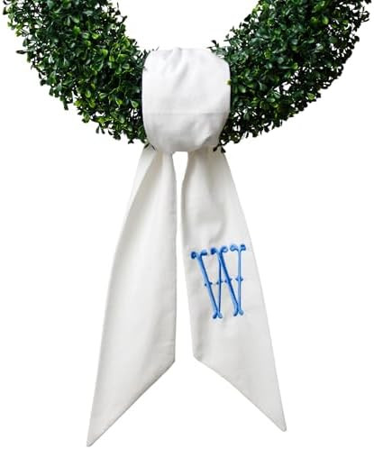 Monogram Wreath Sash for Front Door, White Embroidered Linen Wreath Sash, Porch Accessory for Xma... | Amazon (US)