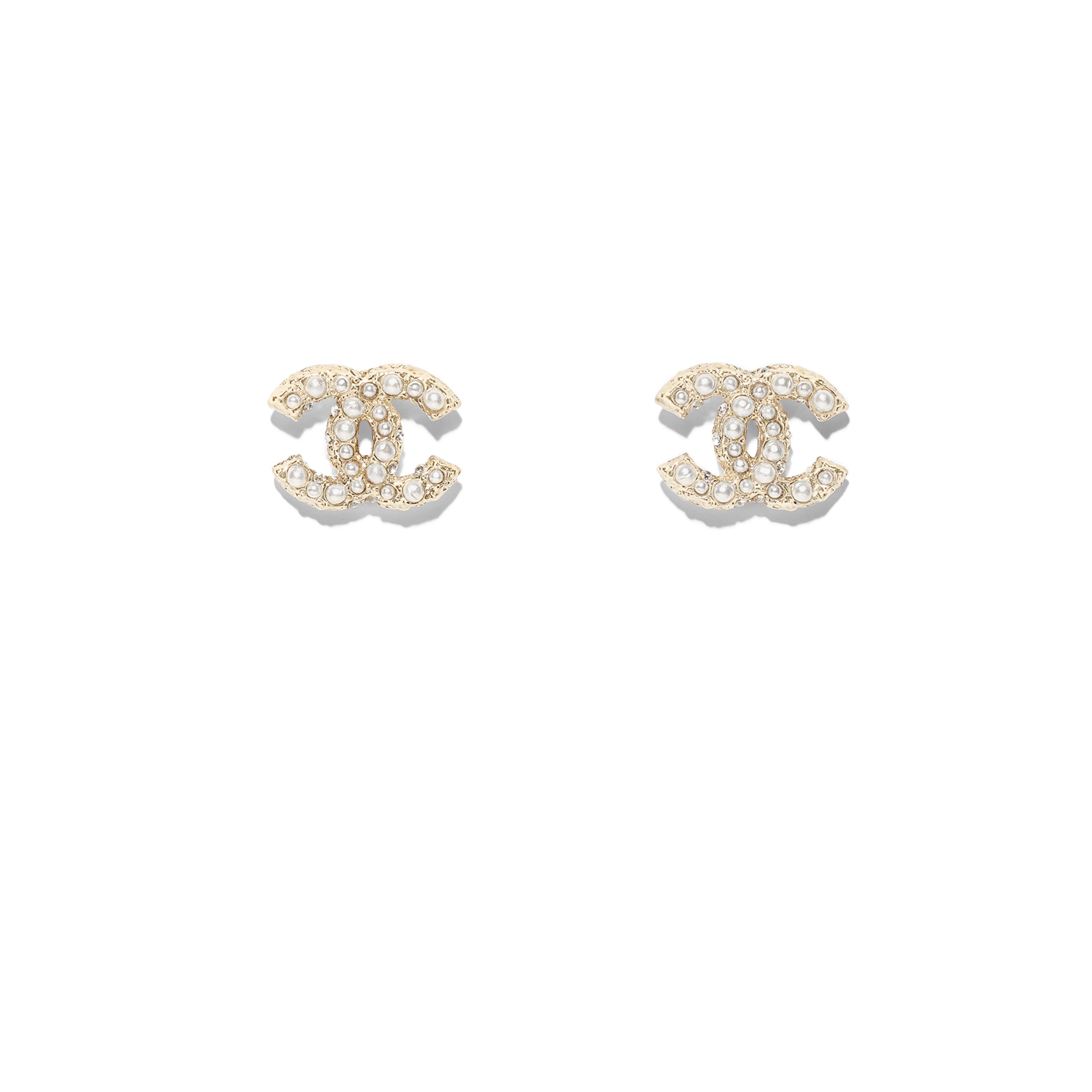 Metal, Strass & Resin Gold & Pearly White Earrings | CHANEL | Chanel, Inc. (US)