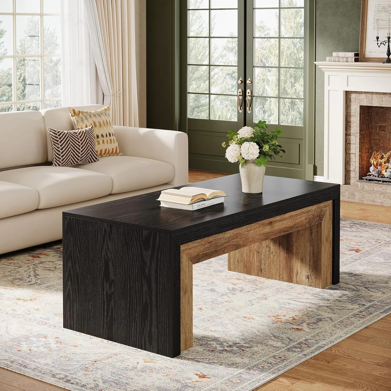 Tribesigns 47 inches Coffee Table for Living Room Mid Century Modern Coffee Table with Sturdy Base Farmhouse Rectangle Accent Center for Apartment | Lowe's