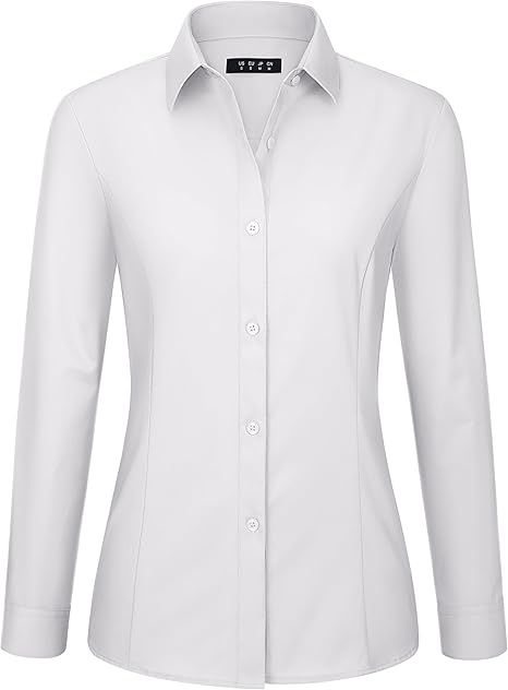 MAGCOMSEN Womens Basic Button Down Shirt Slim Fit Casual Blouse Formal Long-Sleeve Wrinkle-Free W... | Amazon (US)