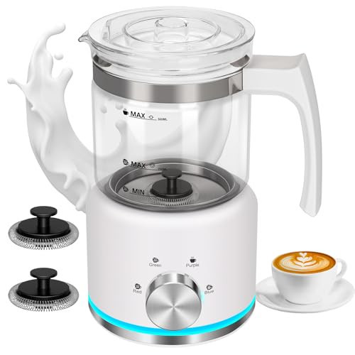ByNaRIX Milk Frother, 16.9 OZ Milk Frother and Steamer, 4 in 1 Electric Milk Frother Dishwasher Safe, Durable Silent Working Frother for Coffee, Hot and Cold Foam Maker, White Glass | Amazon (US)