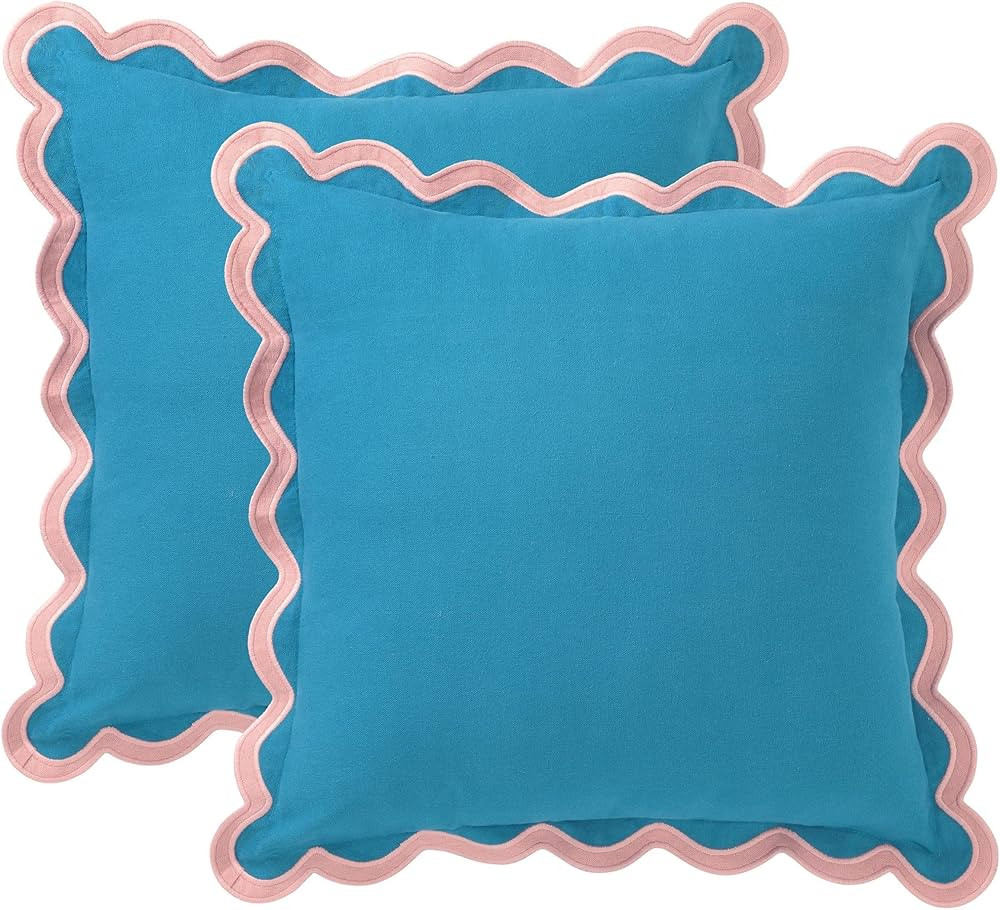 Folkulture Throw Pillow Covers 20x20 Decorative Pillow Covers Set of 2, Cotton, Blue Throw Pillow... | Amazon (US)