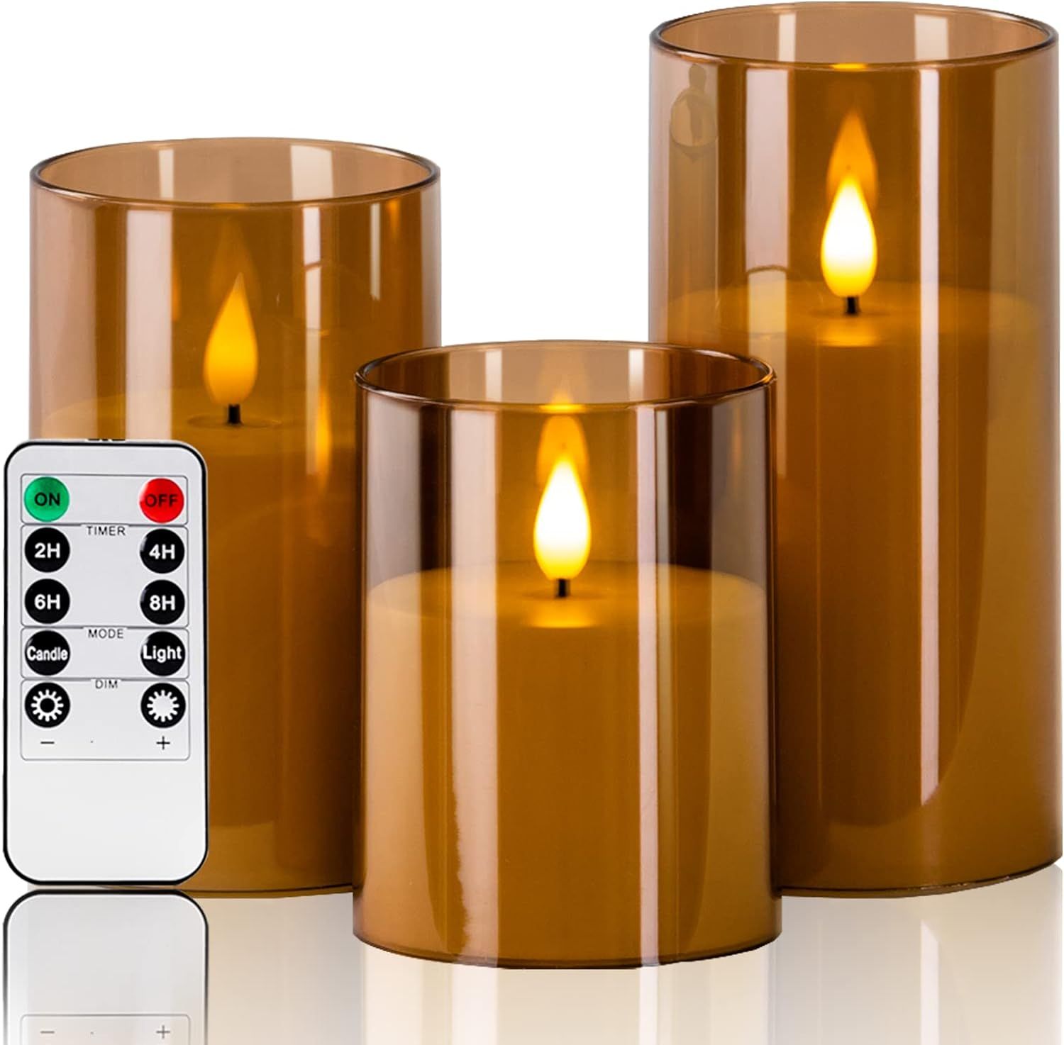 iplacer Brown Flameless Pillar Candles Battery Operated with Remote Control and Timer, Perspex LE... | Amazon (US)