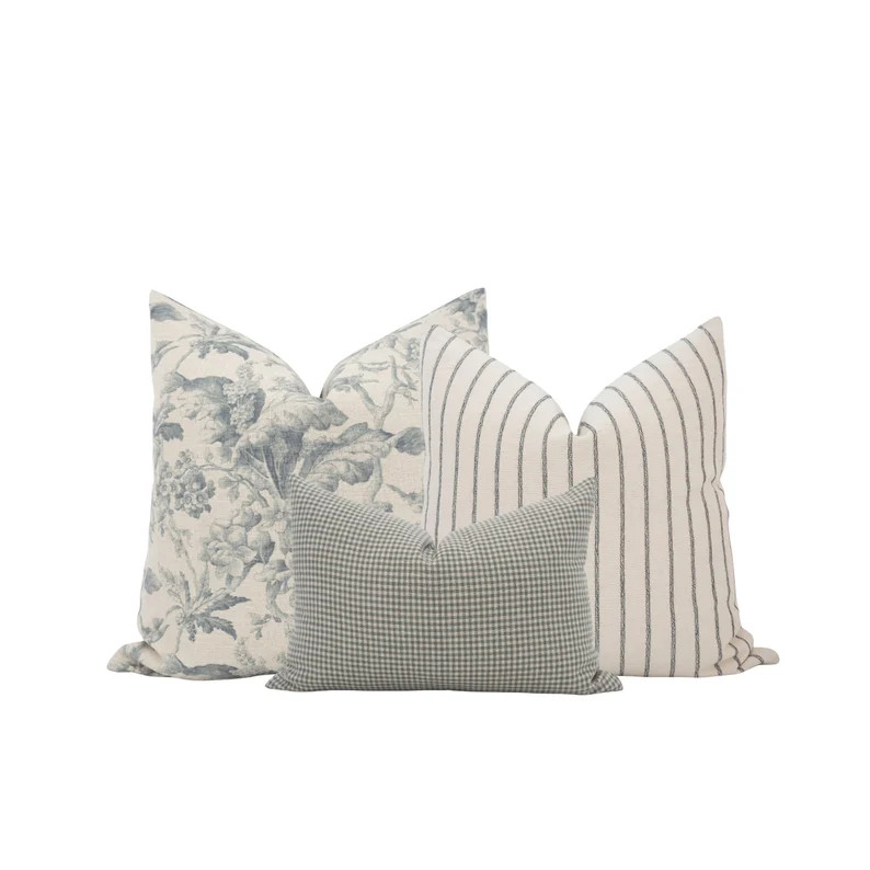 Blue Pillow Cover Combo Sofa Pillow Set Floral Pillow Cover Combo Neutral Pillow Cover Combo Mode... | Etsy (US)