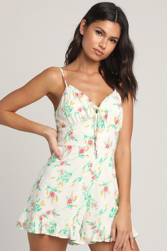 Day Out Together White Multi Floral Print Sleeveless Romper | Lulus (US)