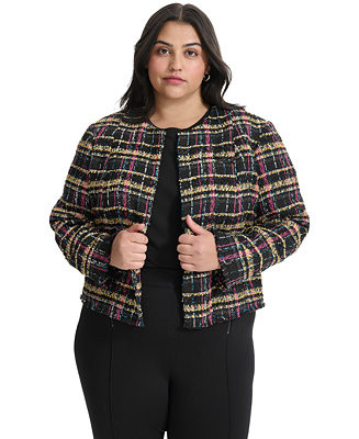 KARL LAGERFELD PARIS Plus Size Tweed Open-Front Jacket, Created for Macy's - Macy's | Macy's