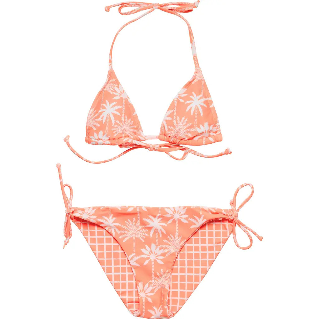 Snapper Rock Kids' Cali Palm Triangle Two-Piece Swimsuit in Orange at Nordstrom, Size 14Y | Nordstrom