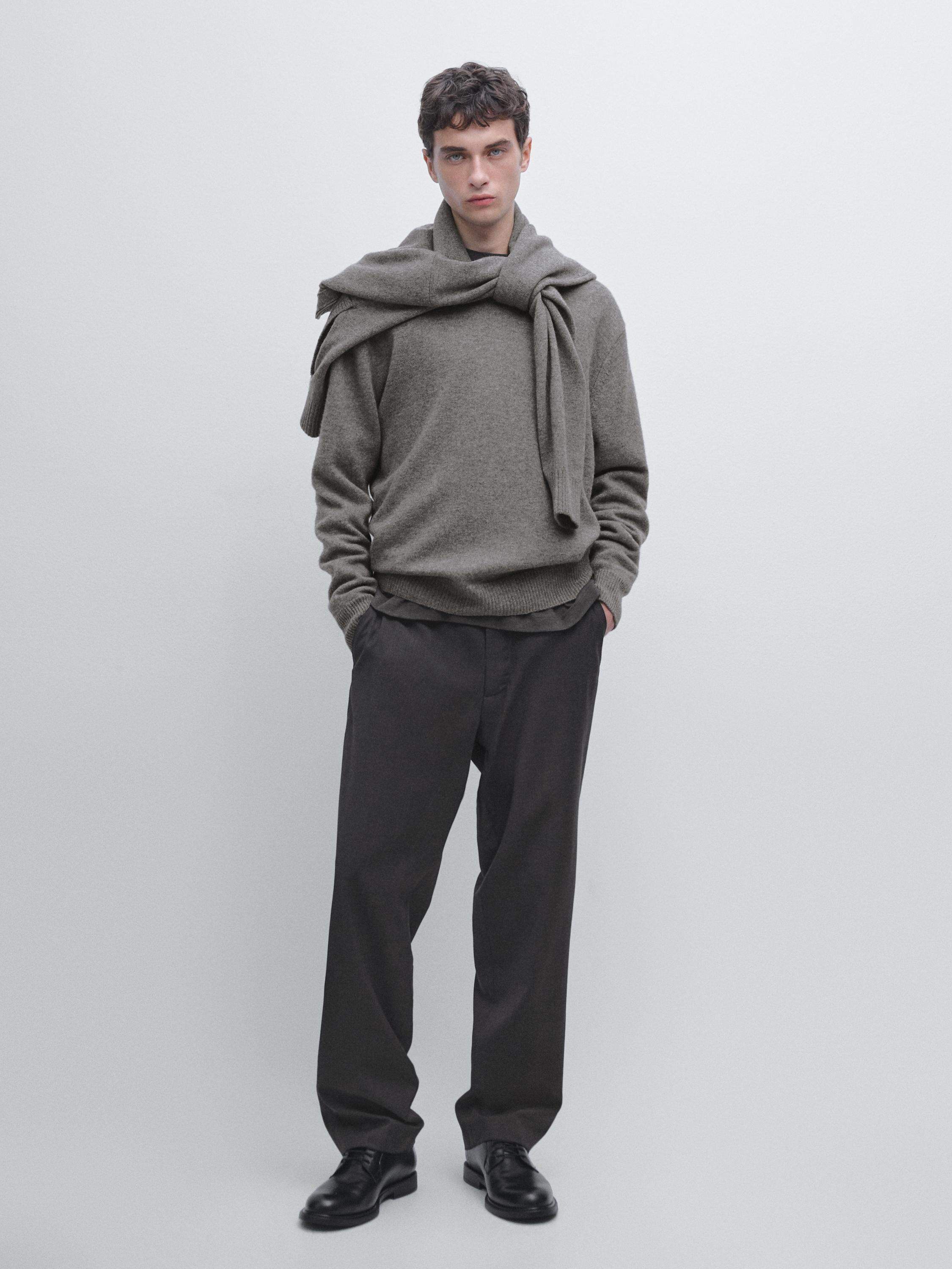 Wool blend crew neck knit sweater | Massimo Dutti US