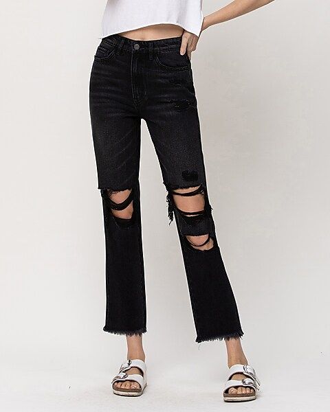 Flying Monkey Super High Waisted Cropped Straight Jeans | Express