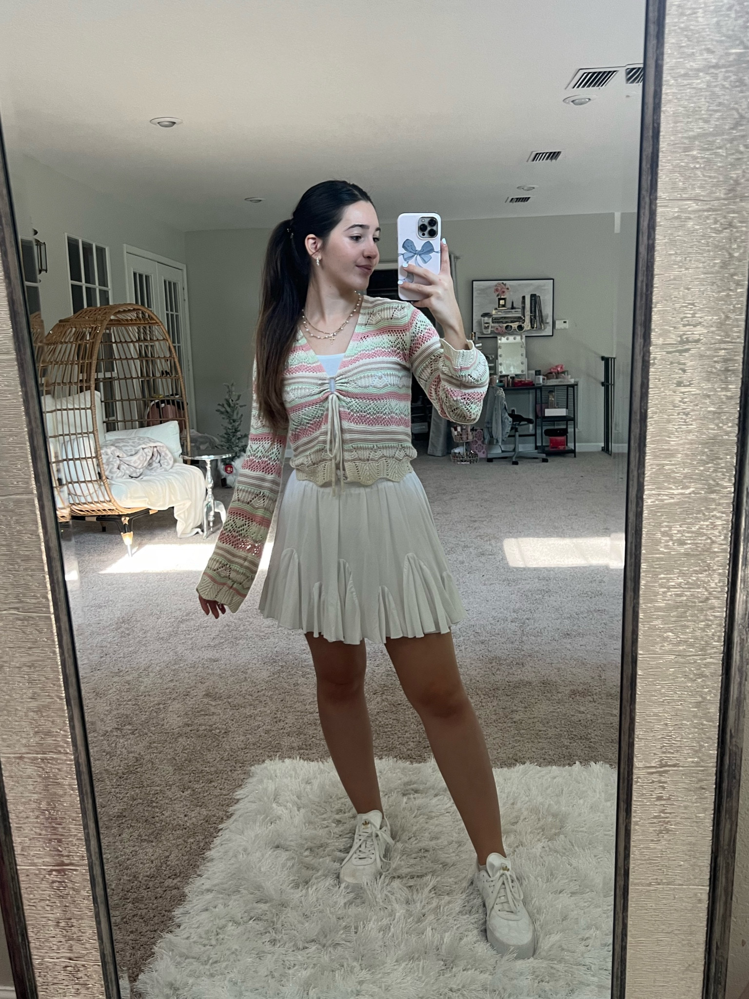 Back to school girly Fall semester outfit idea! Crochet cardigan + white skirt + white sneakers. Xoxo, Lauren 

college girl outfit ideas, back to college, college outfits, casual clothes, petite style, amazon fashion finds, early fall outfits, work wear, summer to fall transition, fall outfits, college style, back to school haul, back to school outfit ideas 

#LTKFallSale #LTKBacktoSchool #LTKU