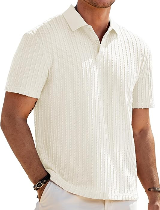 JMIERR Men's Textured Polo Shirt Short Sleeve | Amazon (US)