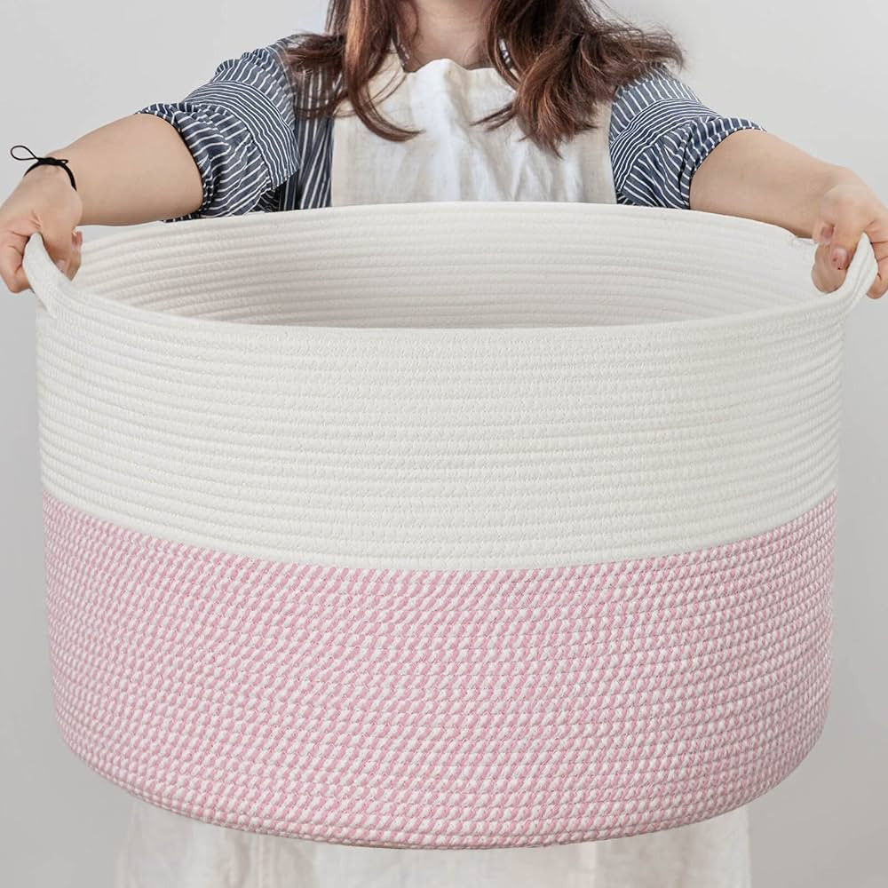 INDRESSME XXXLarge Storage Basket with Handle, Pink Laundry Basket for Nursery, Stuffed Animal, B... | Amazon (US)