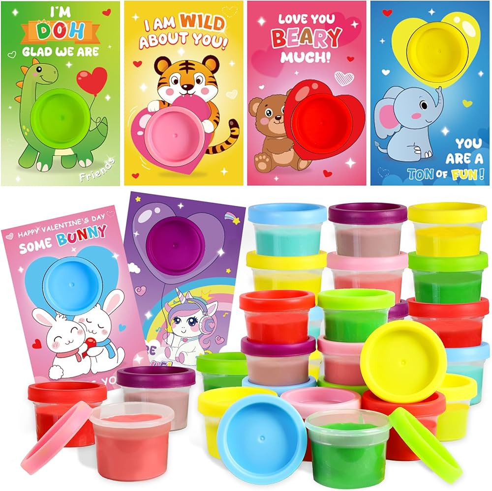 30 Pack Valentines Cards for Kids with Playing Dough, Valentines Day Gifts for Kids, Valentines D... | Amazon (US)